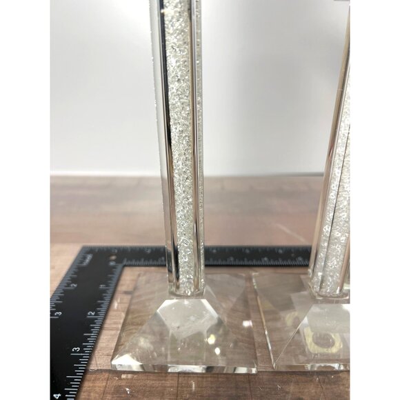 Set Of 2 Crystal Candlesticks with Crushed Gemstones B. T. Shalom Sparkle - Picture 3 of 5